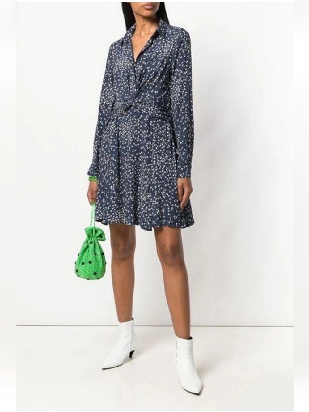 GANNI Barra Crepe Twist Dress Total Eclipse Blue Casual Women’s Medium 8/10
